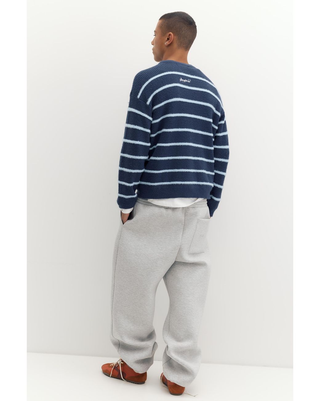 Pull&Bear Blue Embroidered Striped Jumper for men