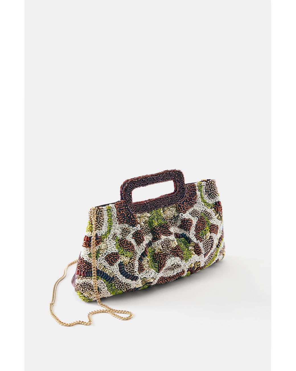Pull&Bear Brown Beaded Clutch Bag