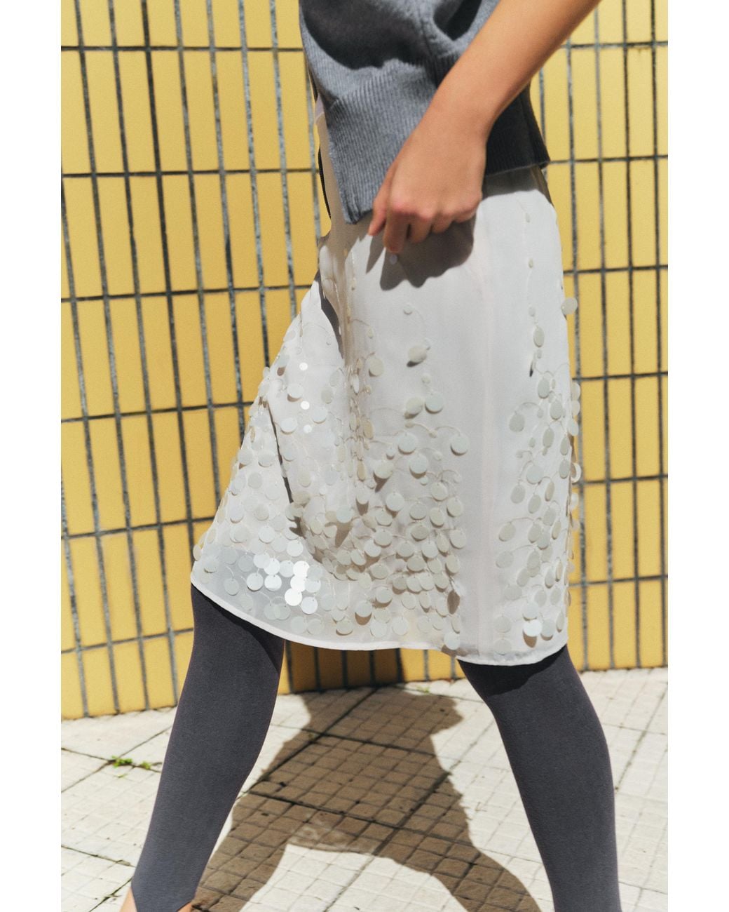 Pull&Bear Natural Straight Sequin Midi Skirt