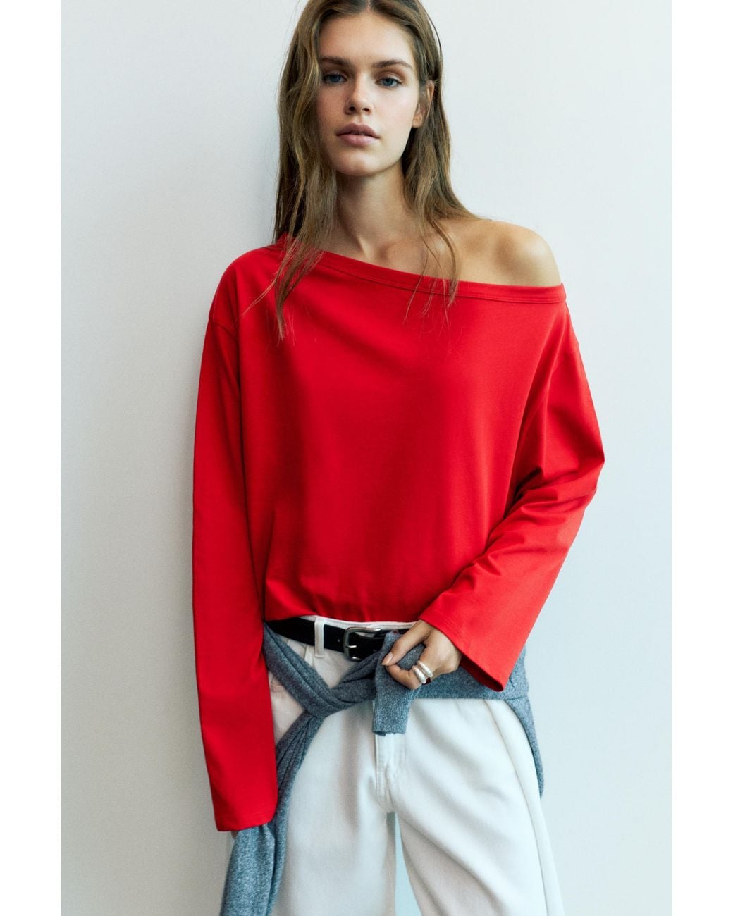 Pull&Bear Red Asymmetric Oversize T-Shirt