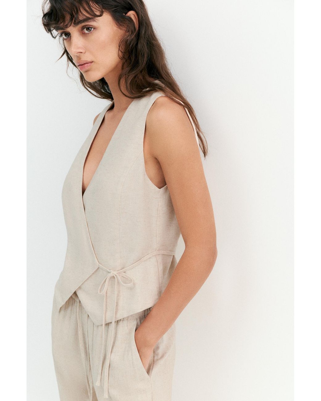 Pull&Bear Natural Rustic Linen-Blend Waistcoat