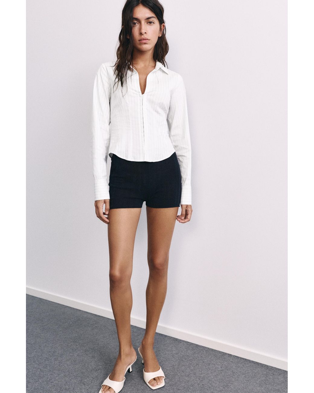 Pull&Bear White Fitted Long Sleeve Shirt