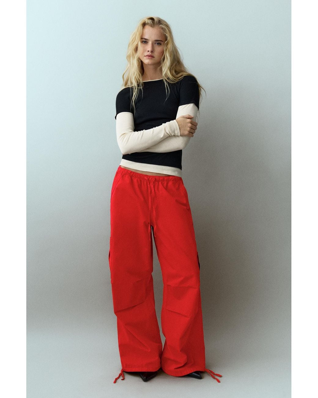 Pull&Bear Gray Parachute Cargo Trousers