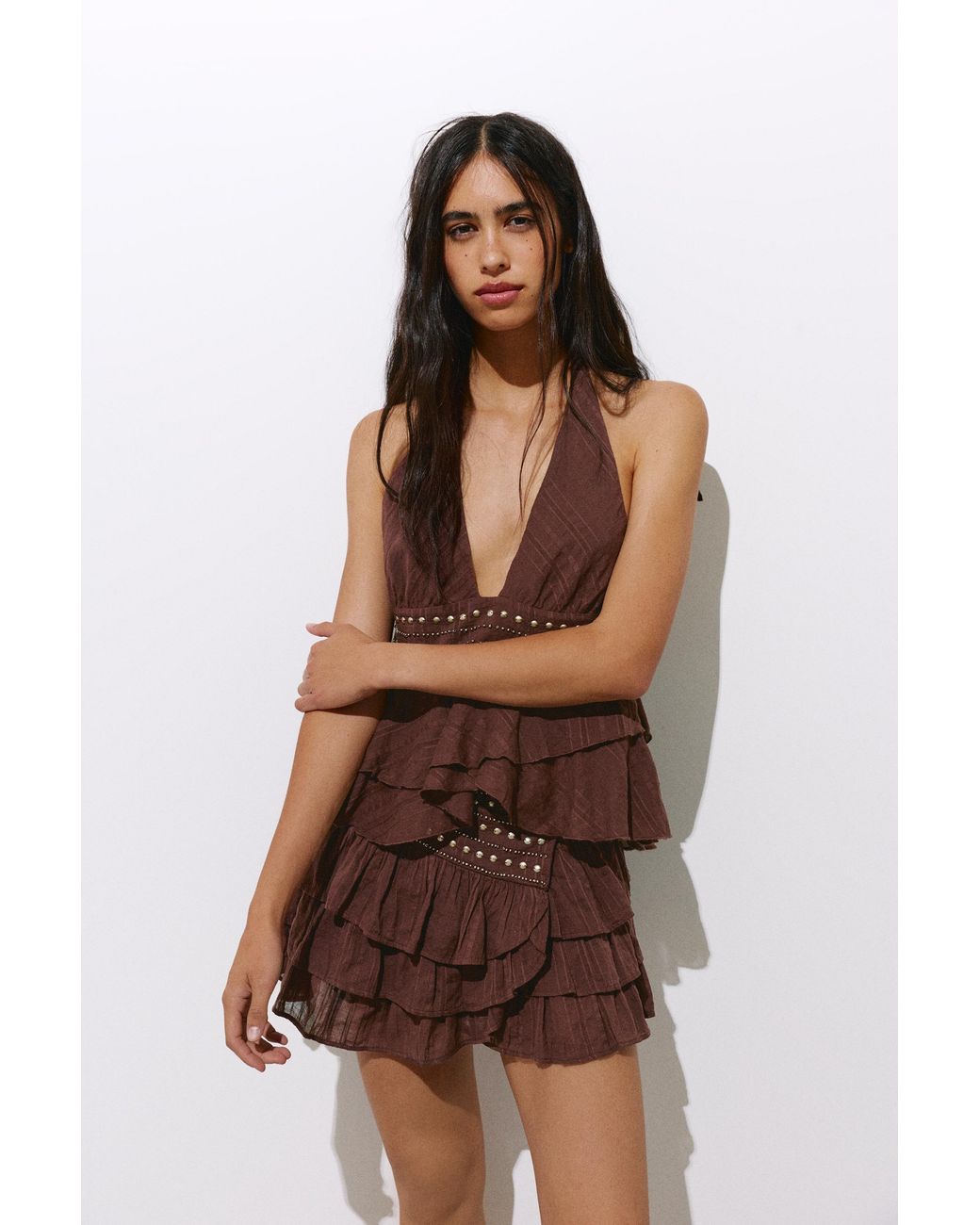 Pull&Bear Blue Ruffled Mini Skirt With Studs