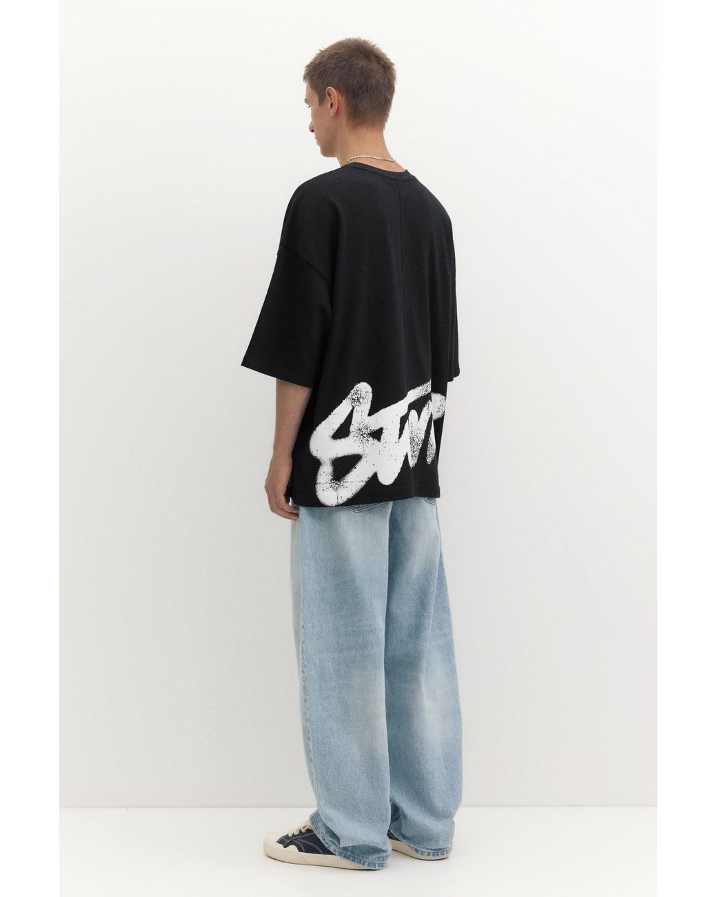 Pull&Bear Black Oversize Stwd T-Shirt for men