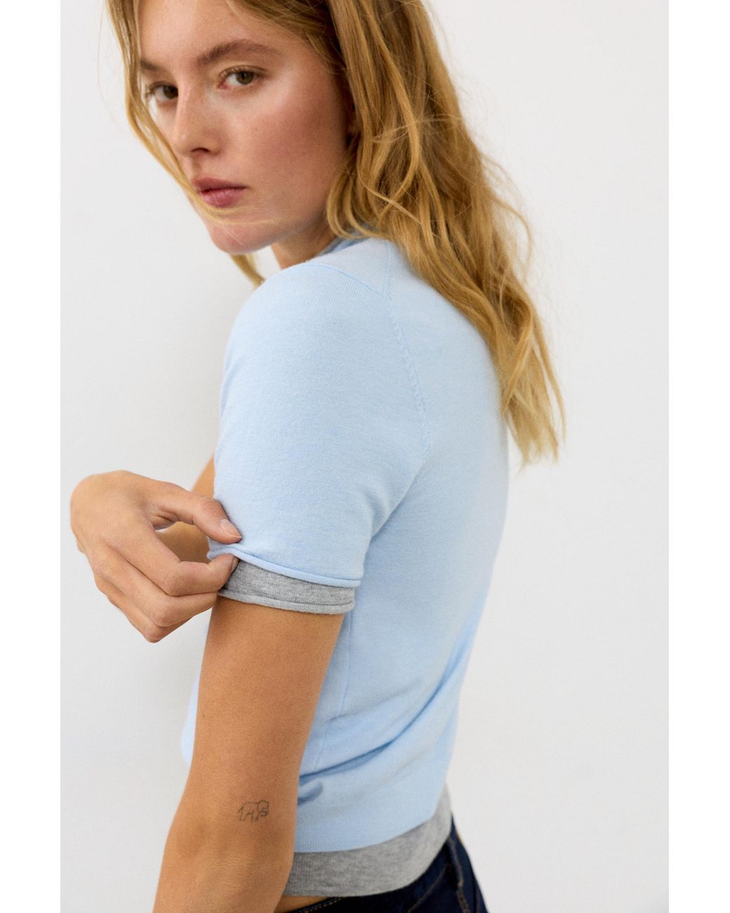 T-Shirt En Maille Fine À Manches Courtes Pull&Bear en coloris Blue