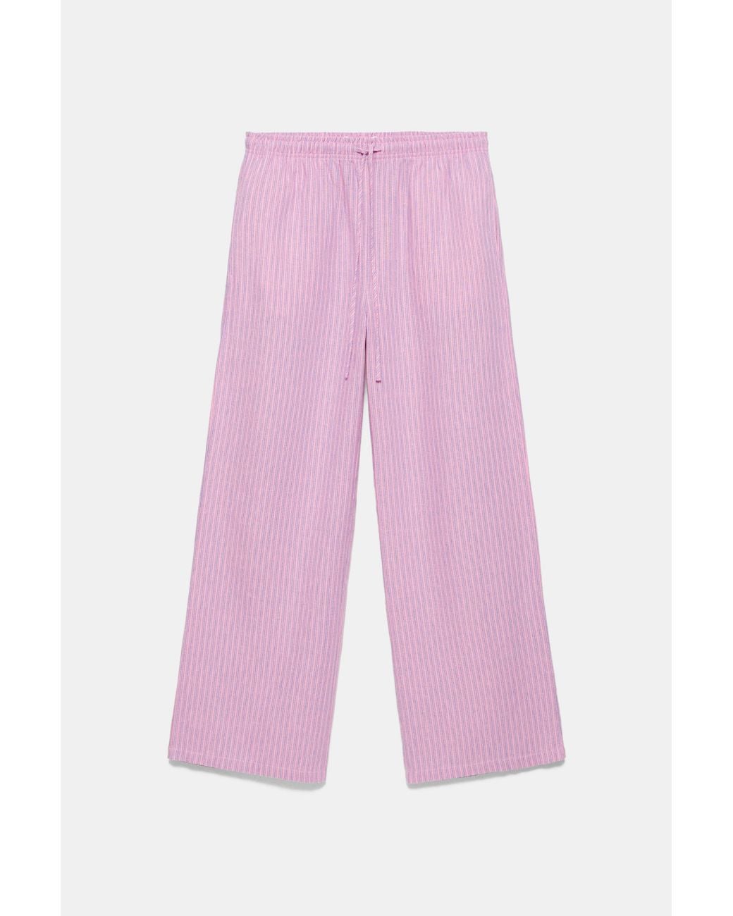 Pull&Bear White Striped Pyjama-Style Trousers With Linen
