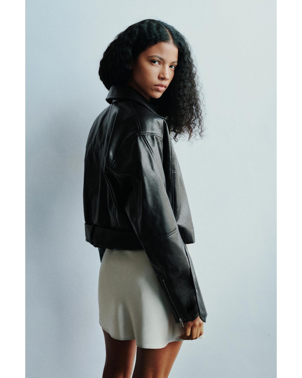 Pull&Bear Black Leather-Effect Biker Jacket