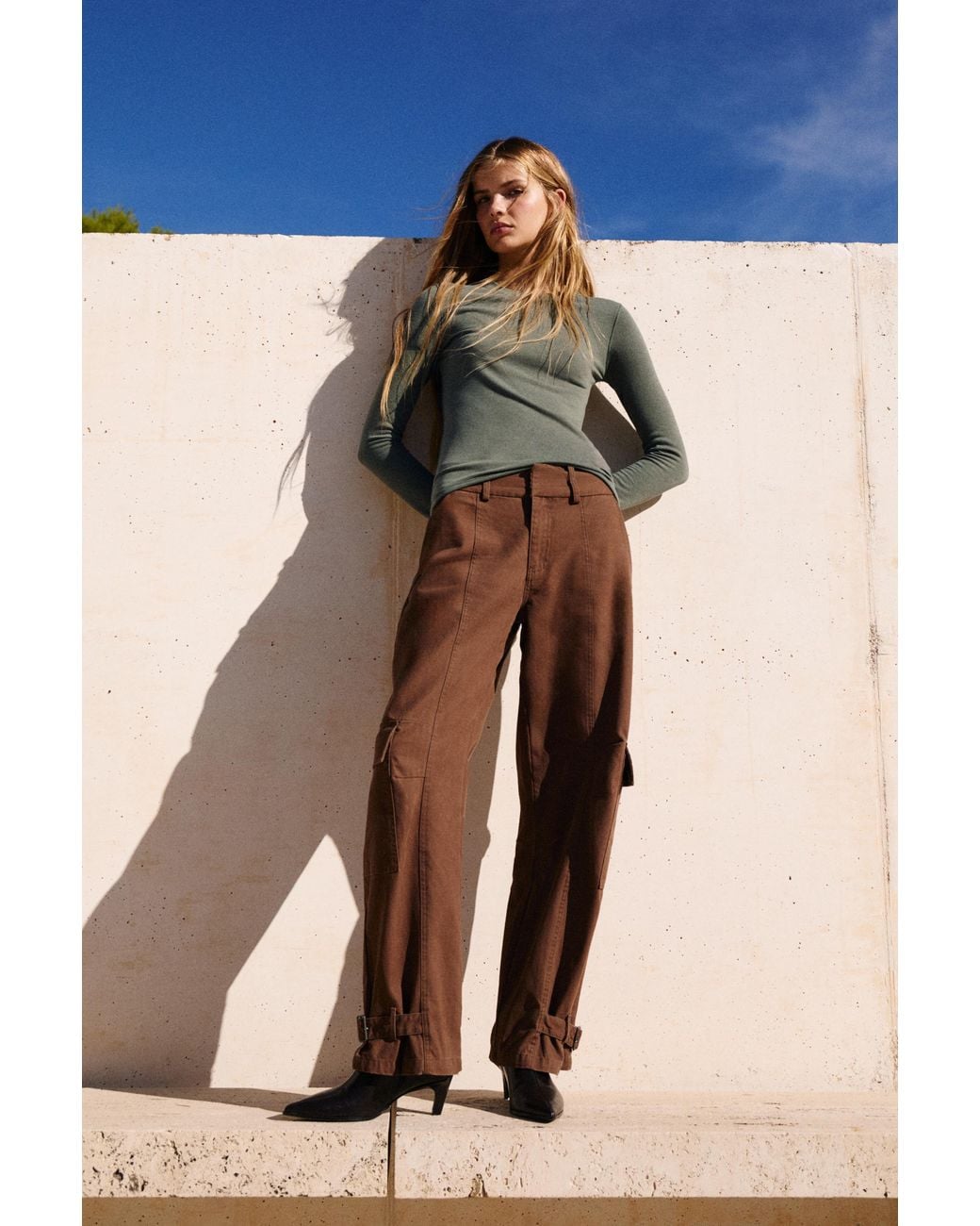 Pull&Bear Green Long Sleeve T-Shirt