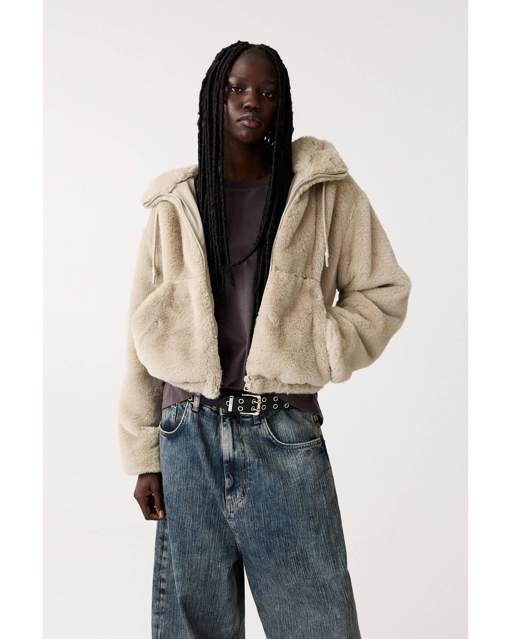 Pull&Bear Faux Fur Jacket With Hood in Blue Lyst UK
