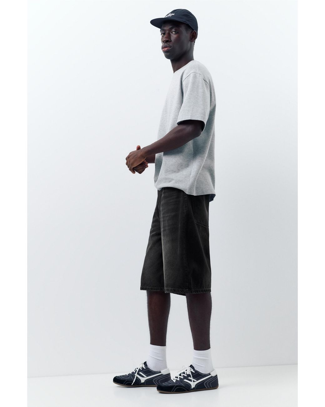 Pull&Bear Gray Skater Denim Bermuda Shorts for men