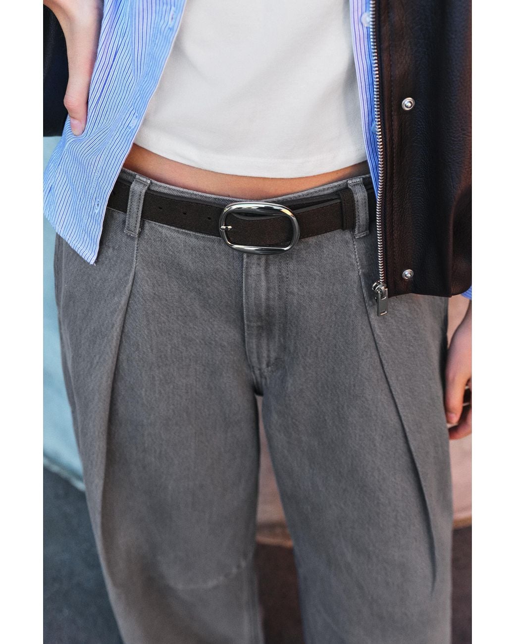 Pull&Bear Gray Balloon Cargo Trousers With Pleats