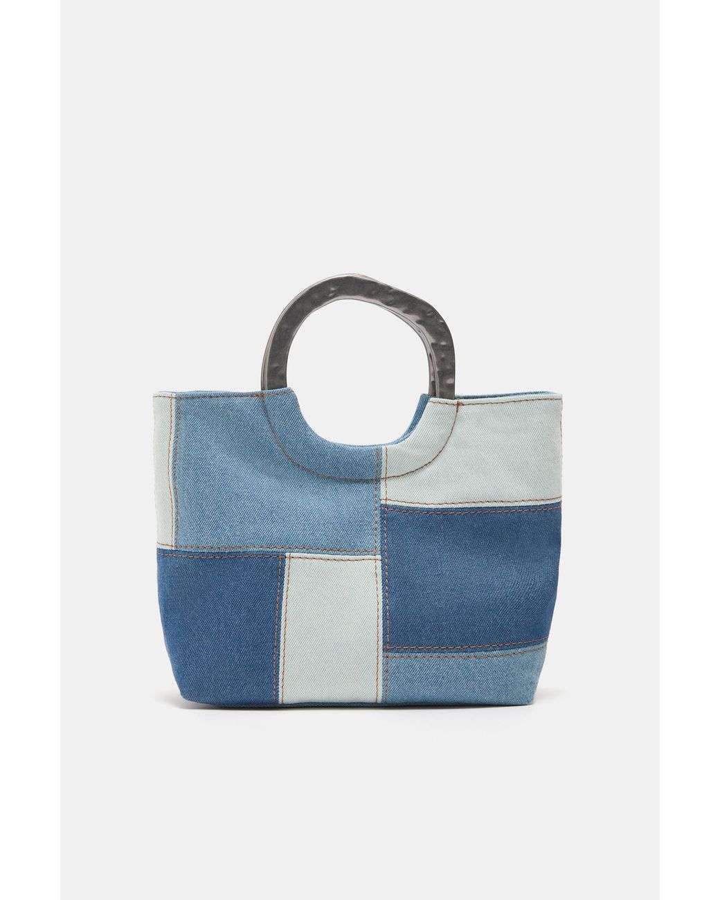 Pull&Bear Blue Patchwork Denim Handbag