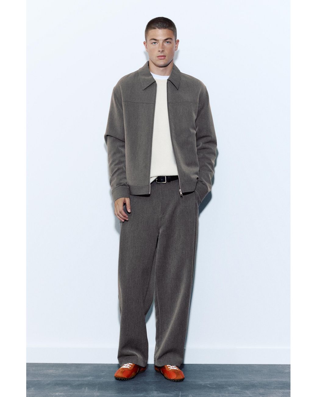 Pull&Bear Gray Tailored Fit Jacket With Zip for men