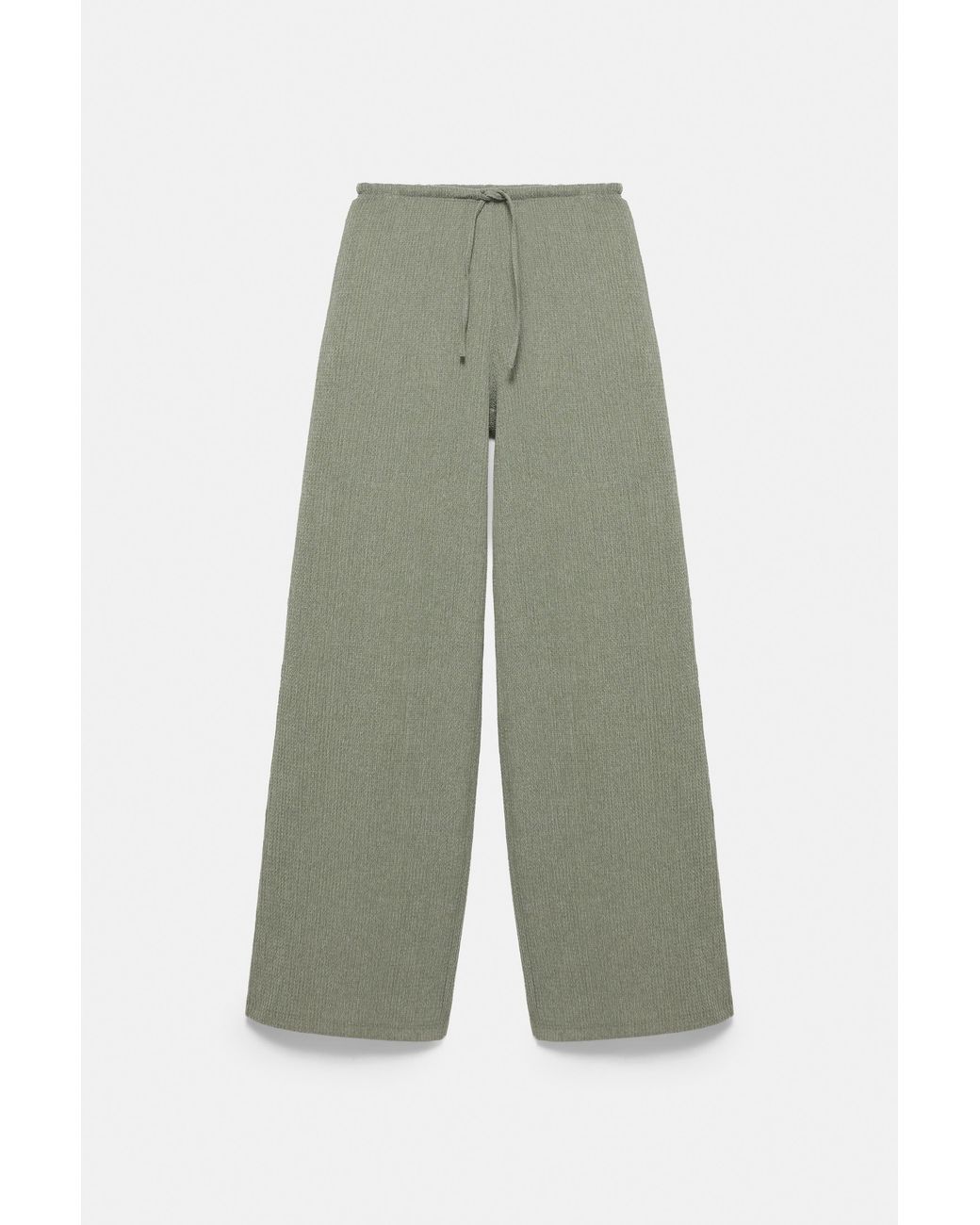 Pull&Bear Green Wide-Leg Crepe Trousers