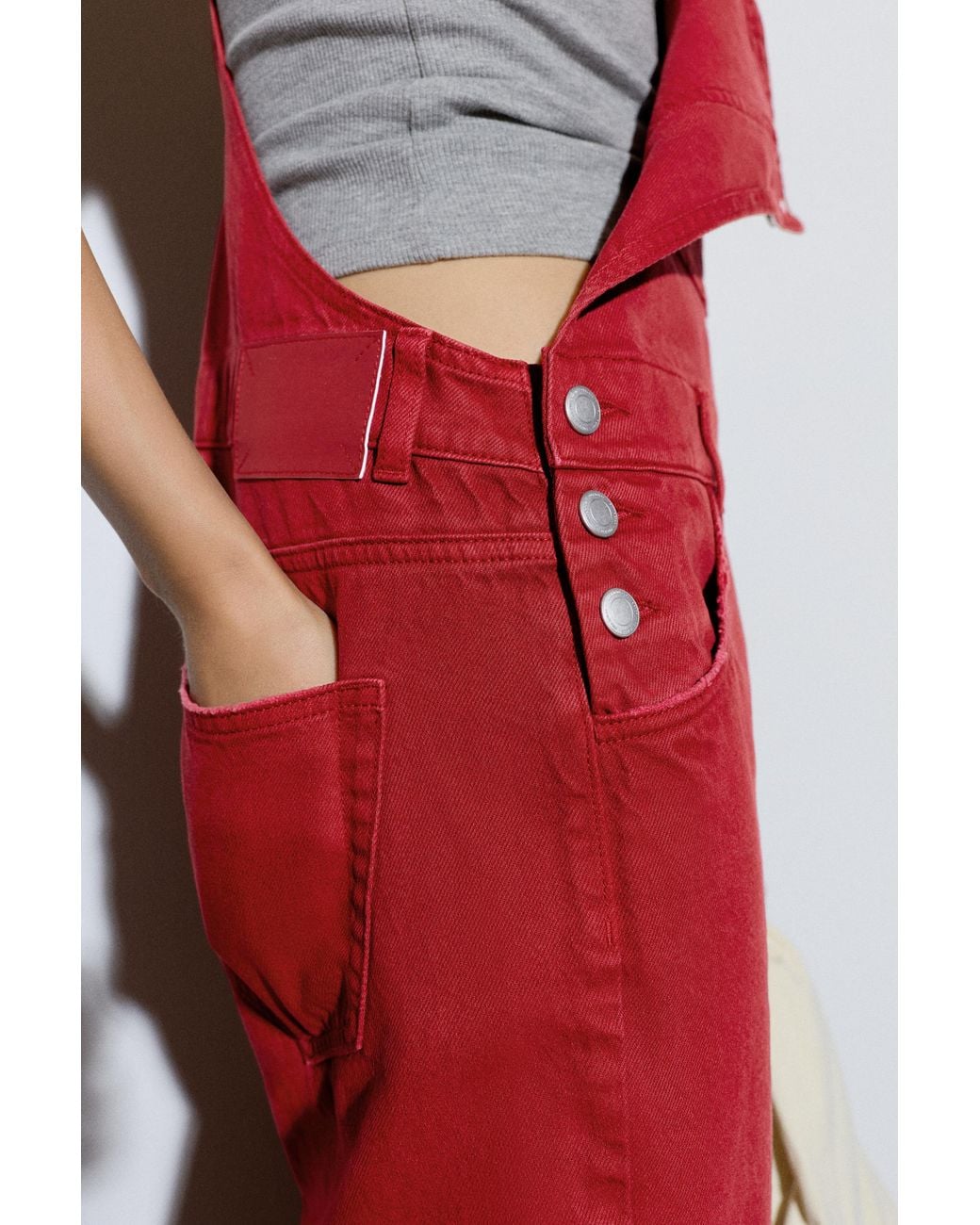 Pull&Bear Red Long Denim Dungarees