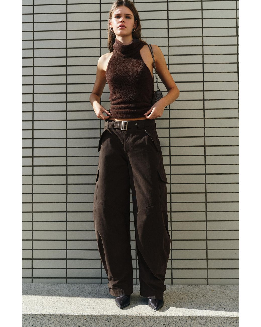 Pull&Bear Black Faux Fur Halter Top