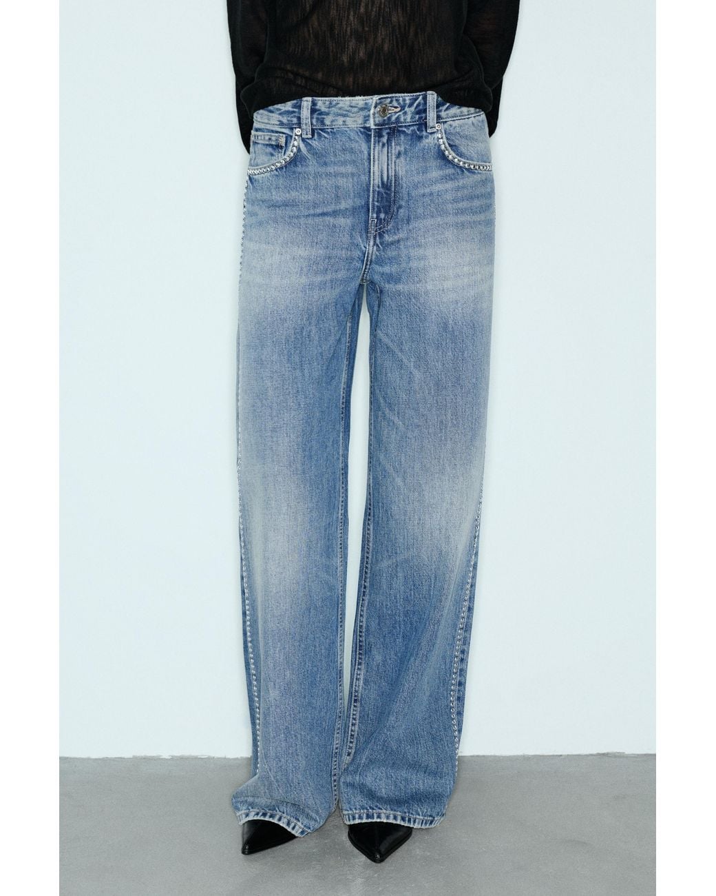 Pull&Bear Blue Studded Straight-Leg Jeans