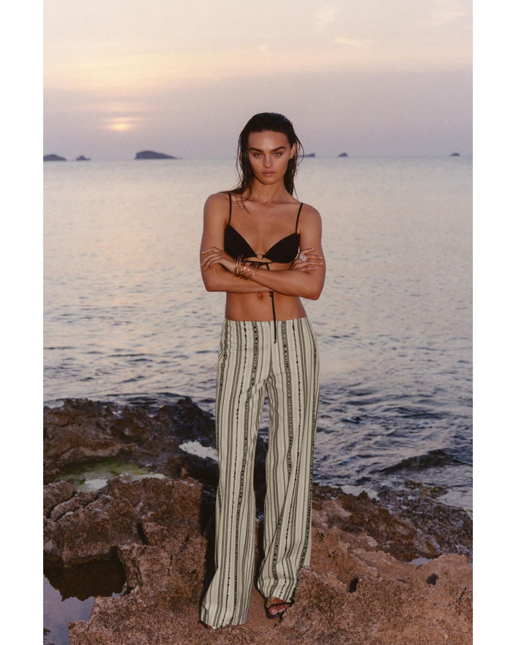 Pull&Bear Brown Striped Sequin Trousers