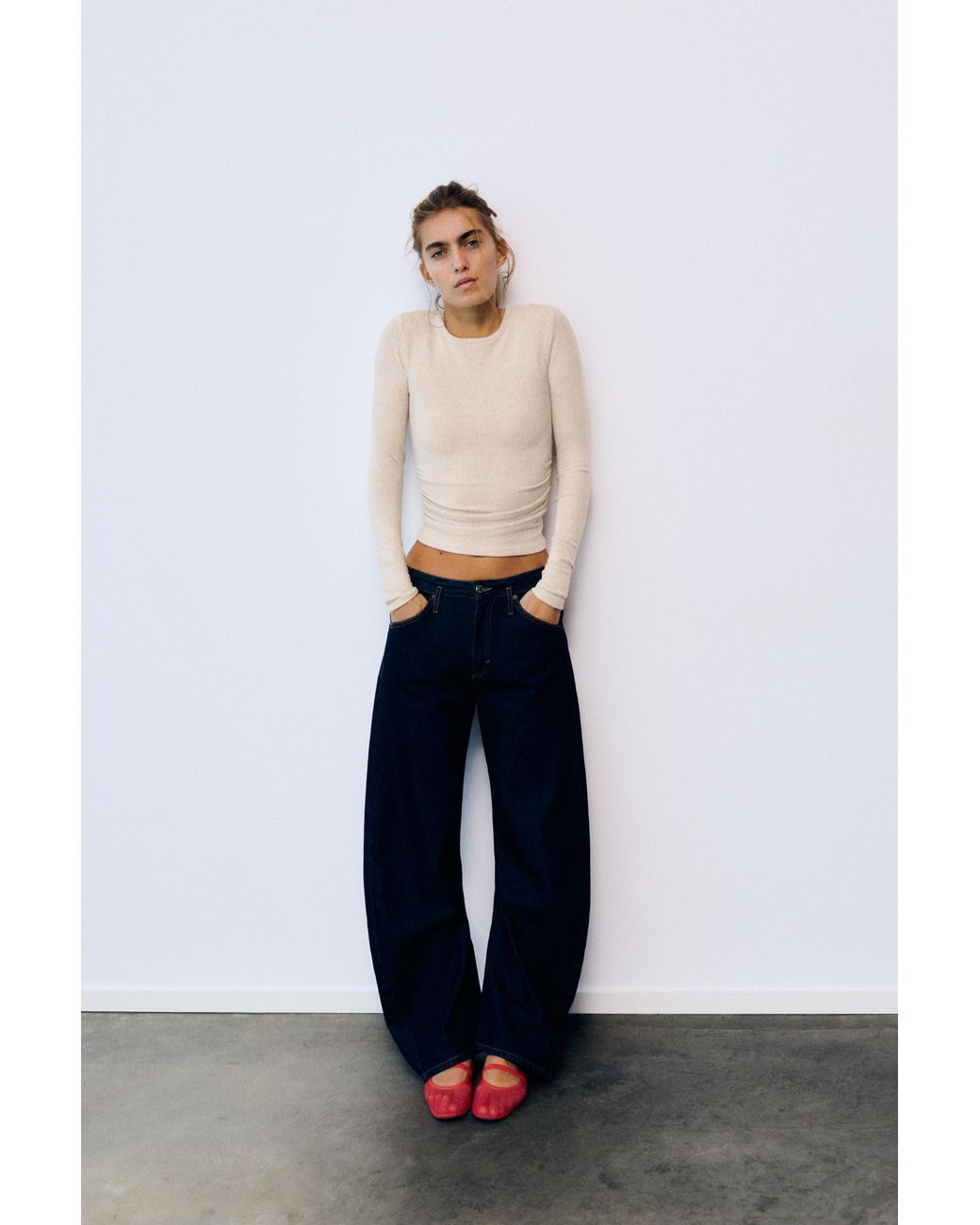 Pull&Bear Natural Soft-Touch Gathered T-Shirt