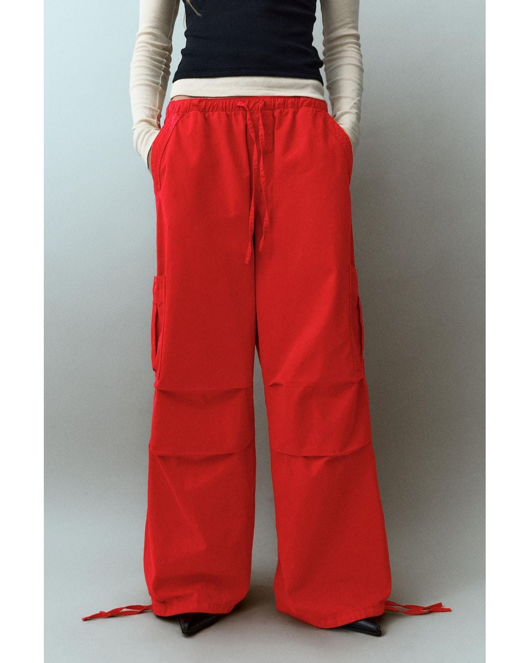 Pull&Bear Gray Parachute Cargo Trousers