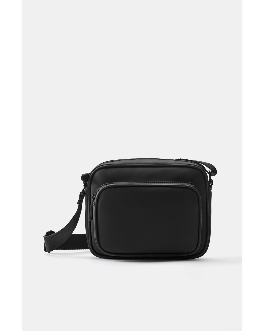 Pull&Bear Black Rubberised Crossbody Bag for men