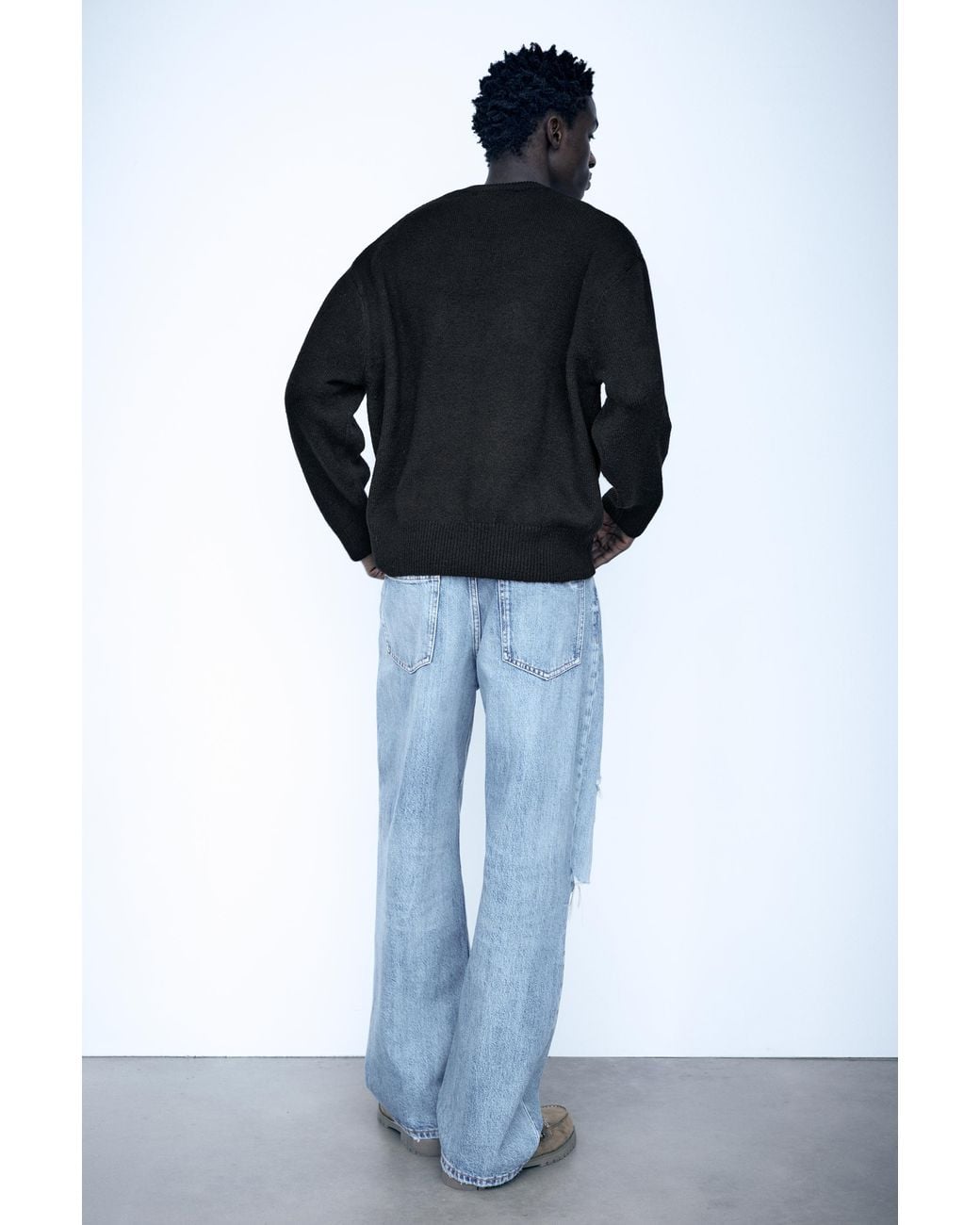 Pull&Bear Black Basic Round Neck Jumper for men