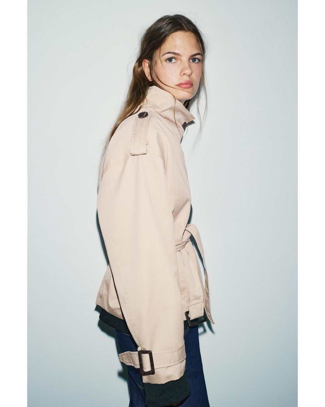 Pull&Bear Natural Short Belted Trench Coat