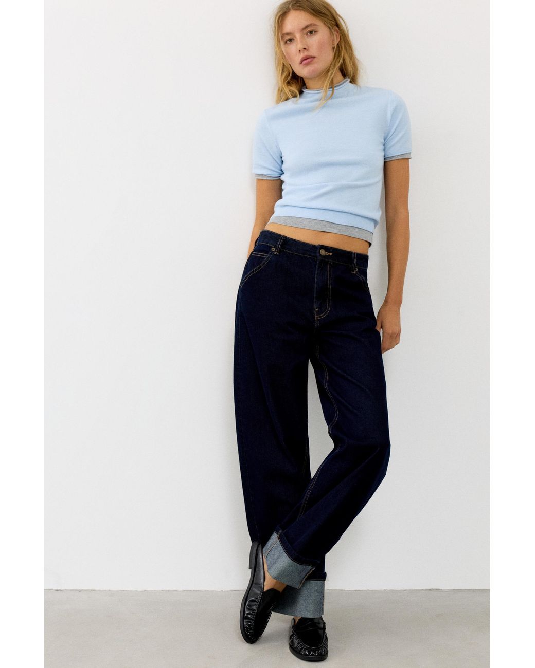 T-Shirt En Maille Fine À Manches Courtes Pull&Bear en coloris Blue