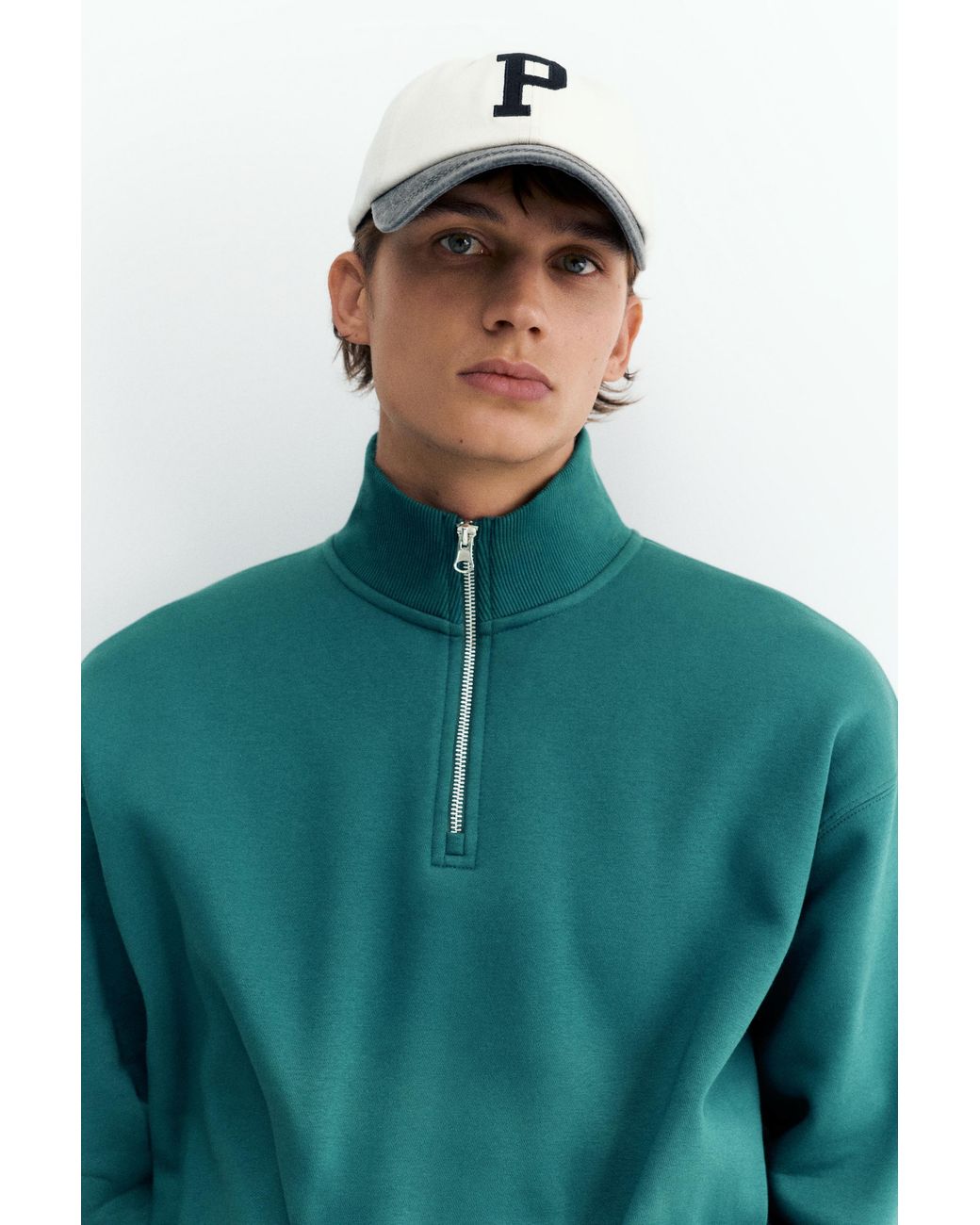 Pull&Bear Green Quarter-Zip Sweatshirt for men
