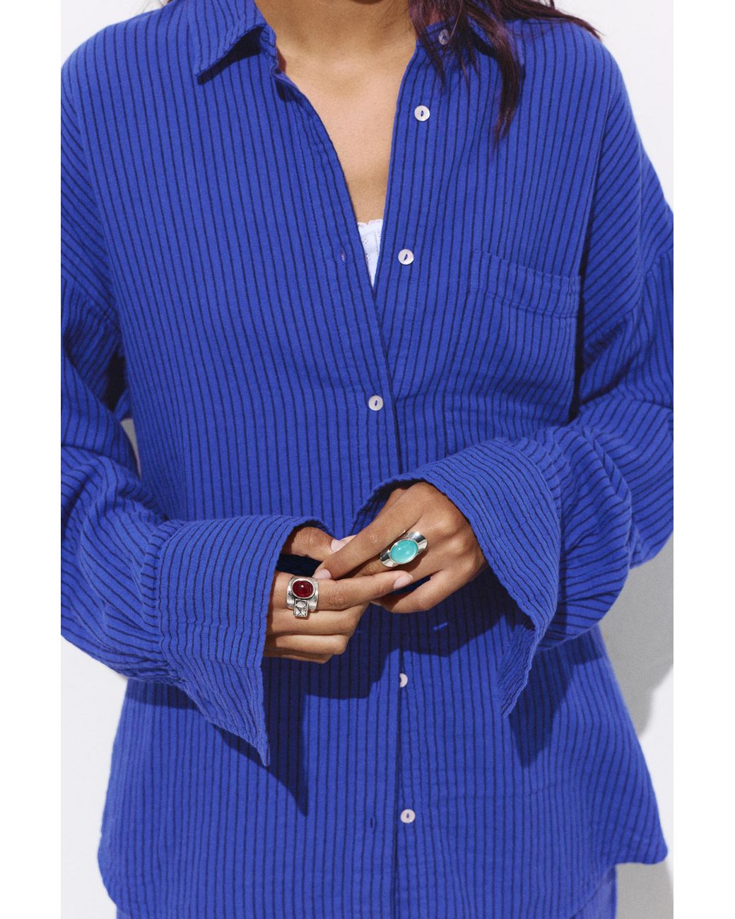 Pull&Bear Blue Striped Rustic Shirt