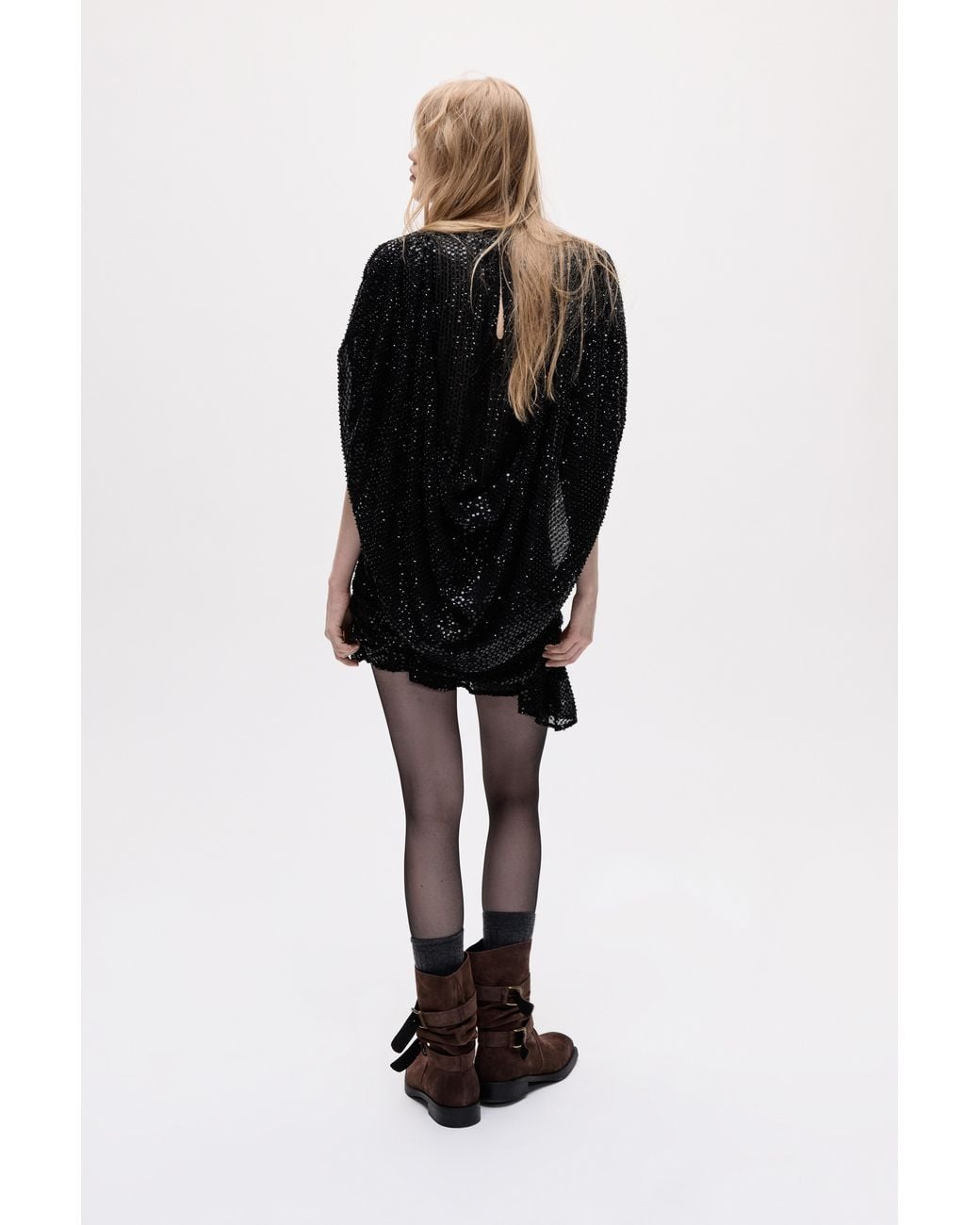 Pull&Bear Black Short Sequin Draped Dress
