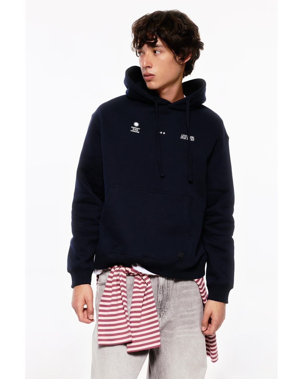 Pull&Bear Blue Graphic Sweatshirt With Hood for men