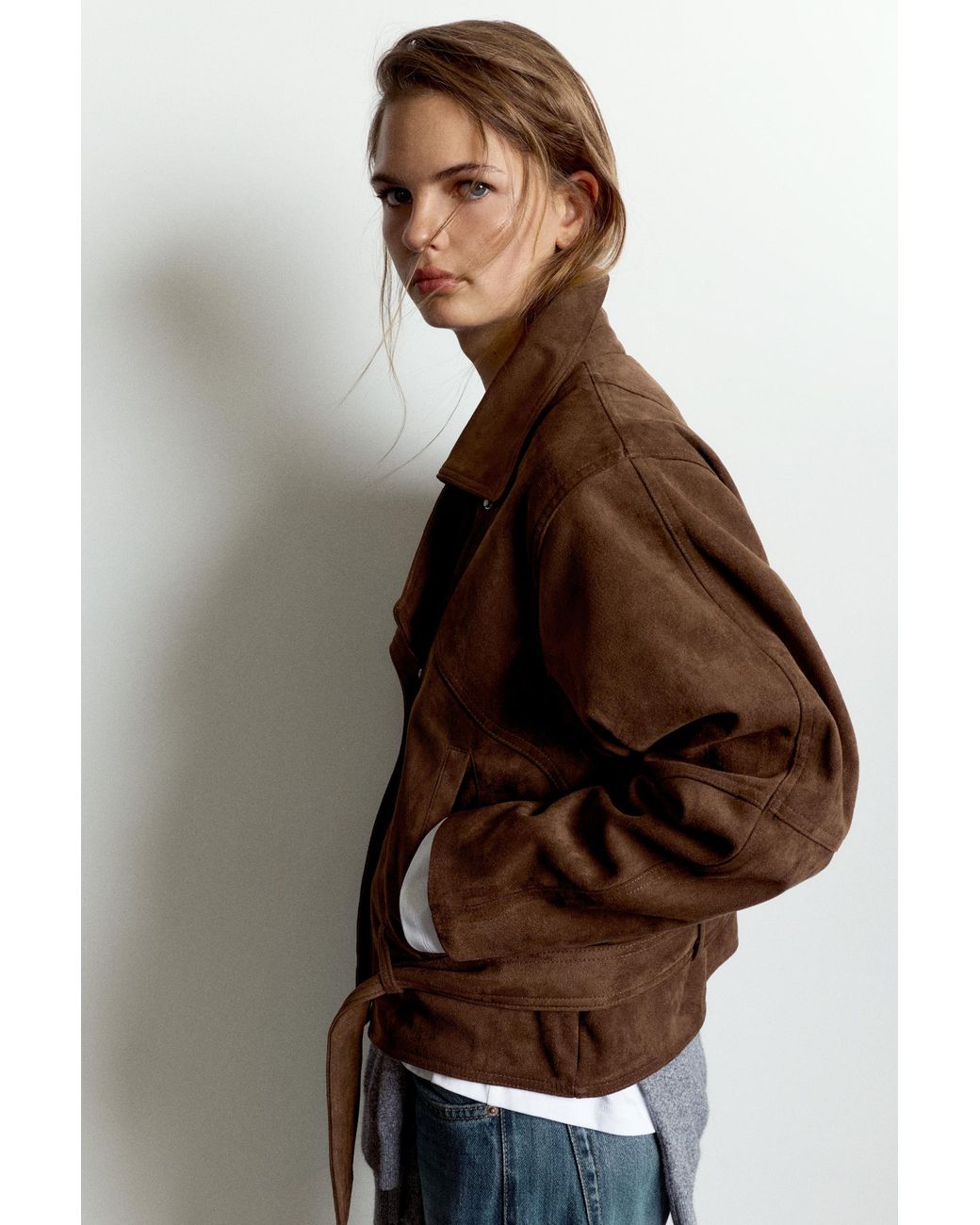 Pull&Bear Blue Short Faux Suede Trench Coat