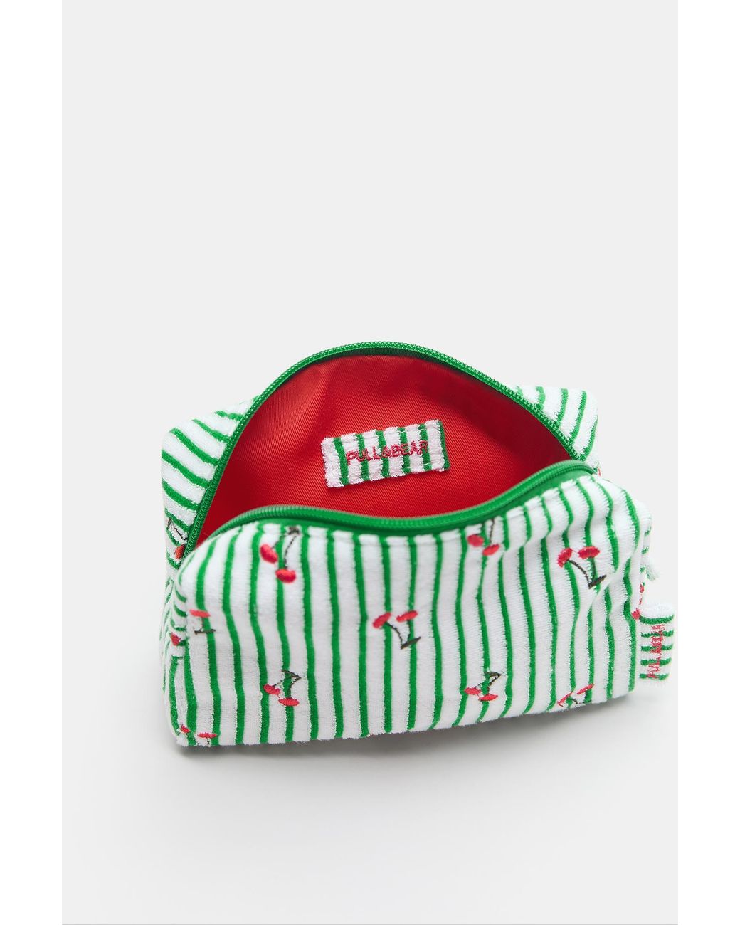 Pull&Bear Green Towel-Effect Striped Wash Bag