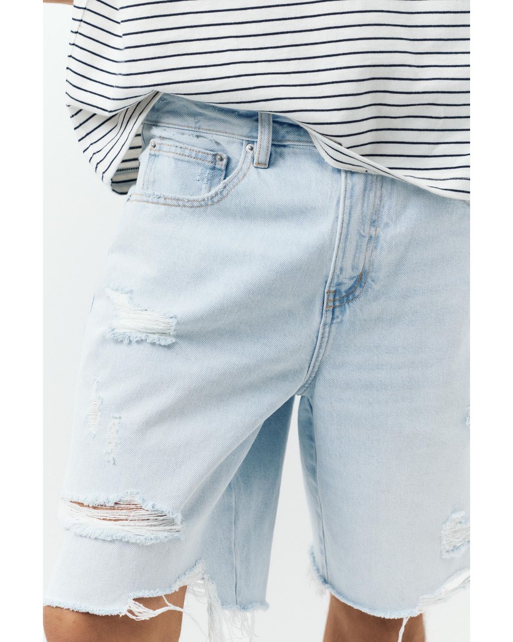 Pull&Bear Blue Straight-Leg Denim Bermuda Shorts for men