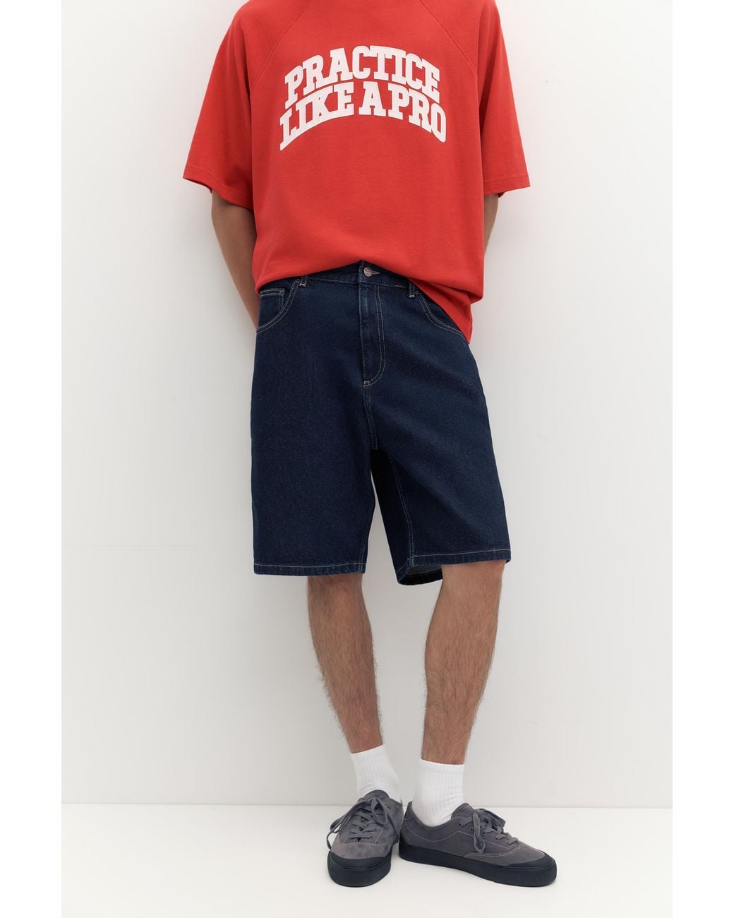 Pull&Bear Blue Baggy Denim Bermuda Shorts for men
