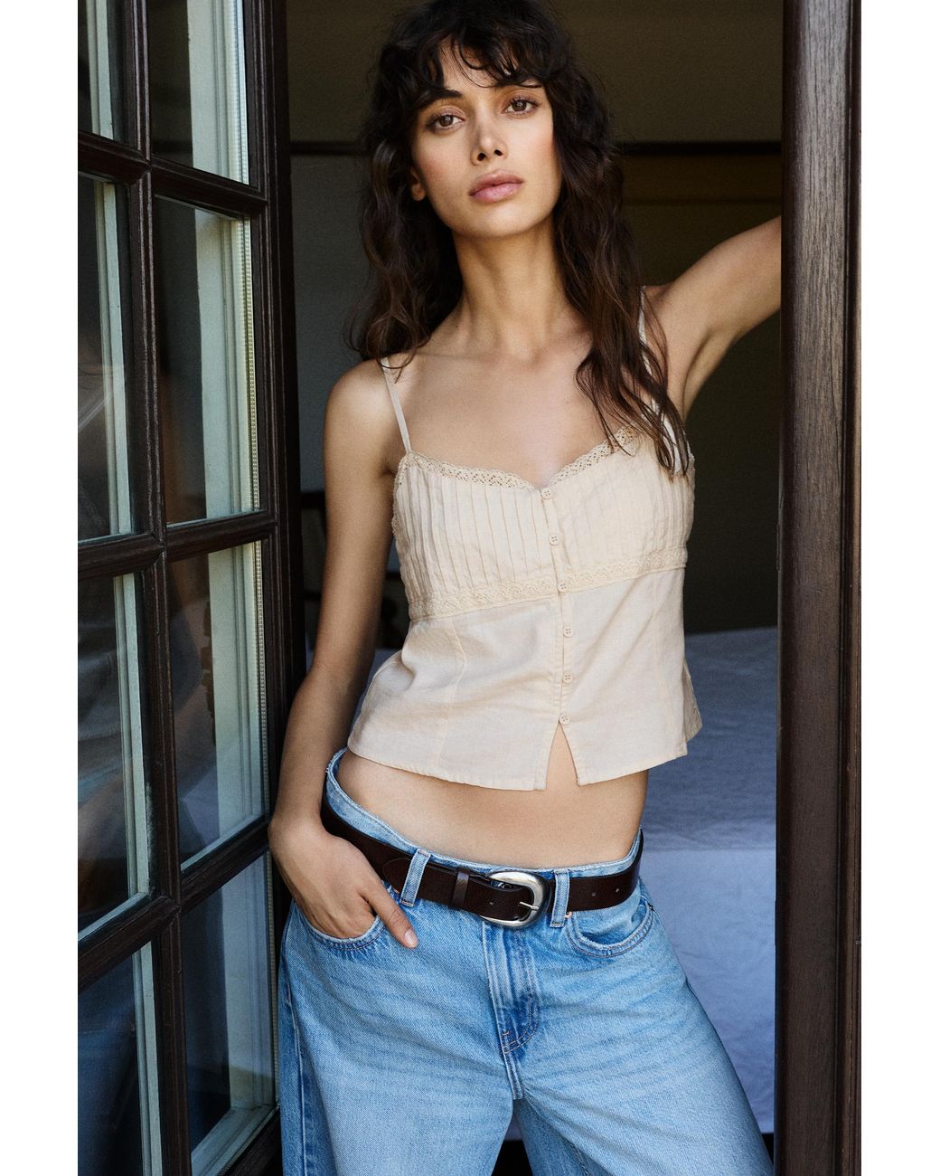 Pull&Bear White Linen Blend Camisole Top