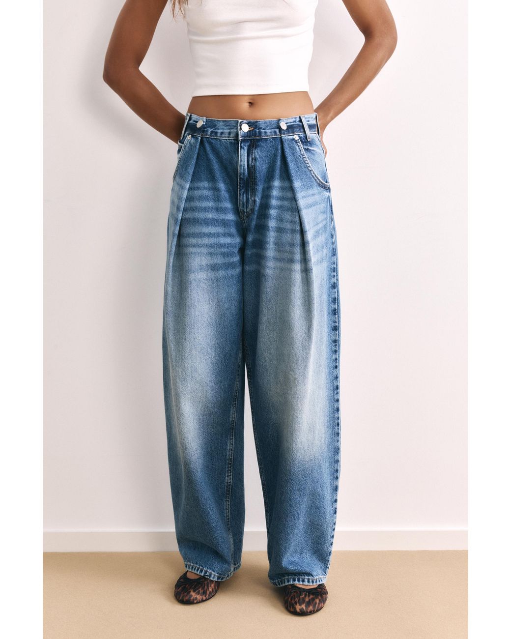 Pull&Bear Blue Pleated Balloon Fit Baggy Jeans