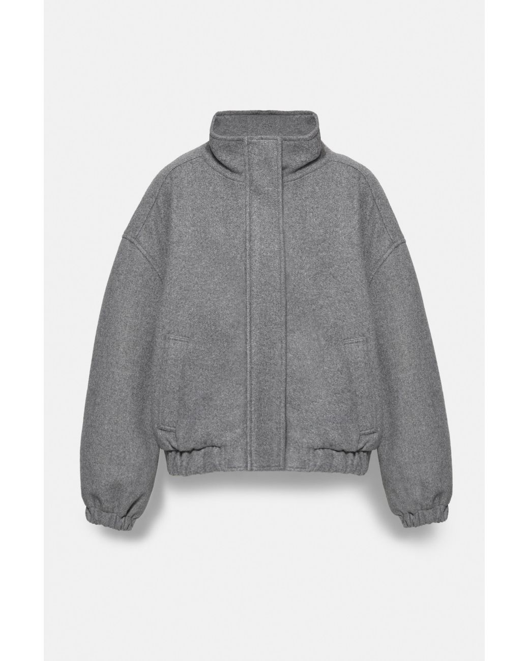 Pull&Bear Gray Cloth Bomber Jacket With A High Neck