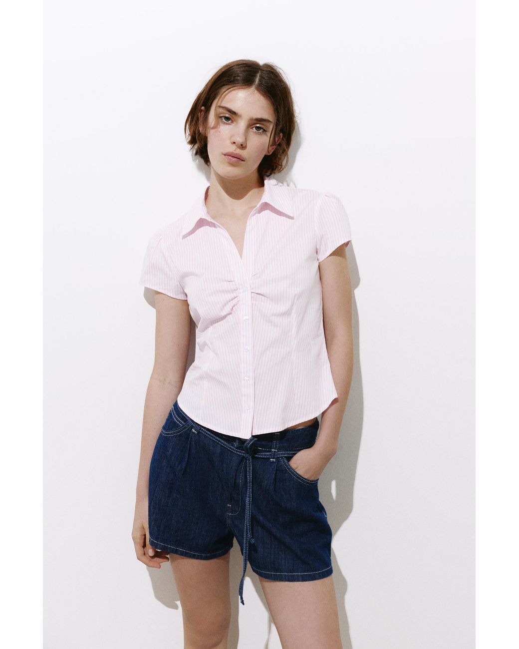 Pull&Bear White Slim Fit Short Sleeve Shirt