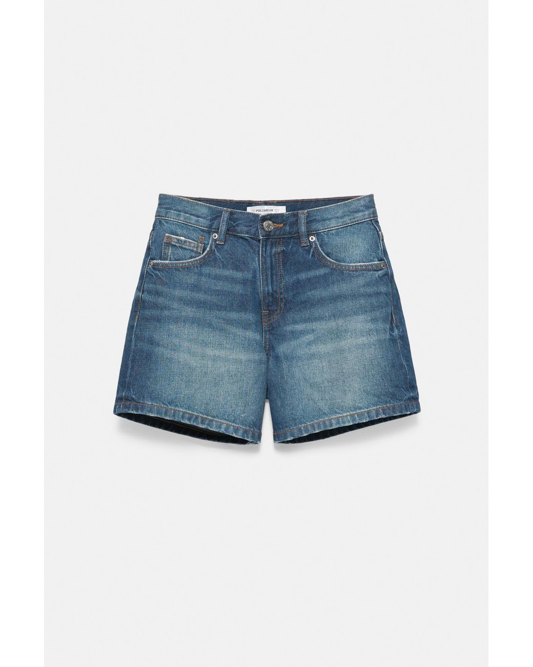 Pull&Bear Denim Bermuda Halfhoge Taille in het Blue