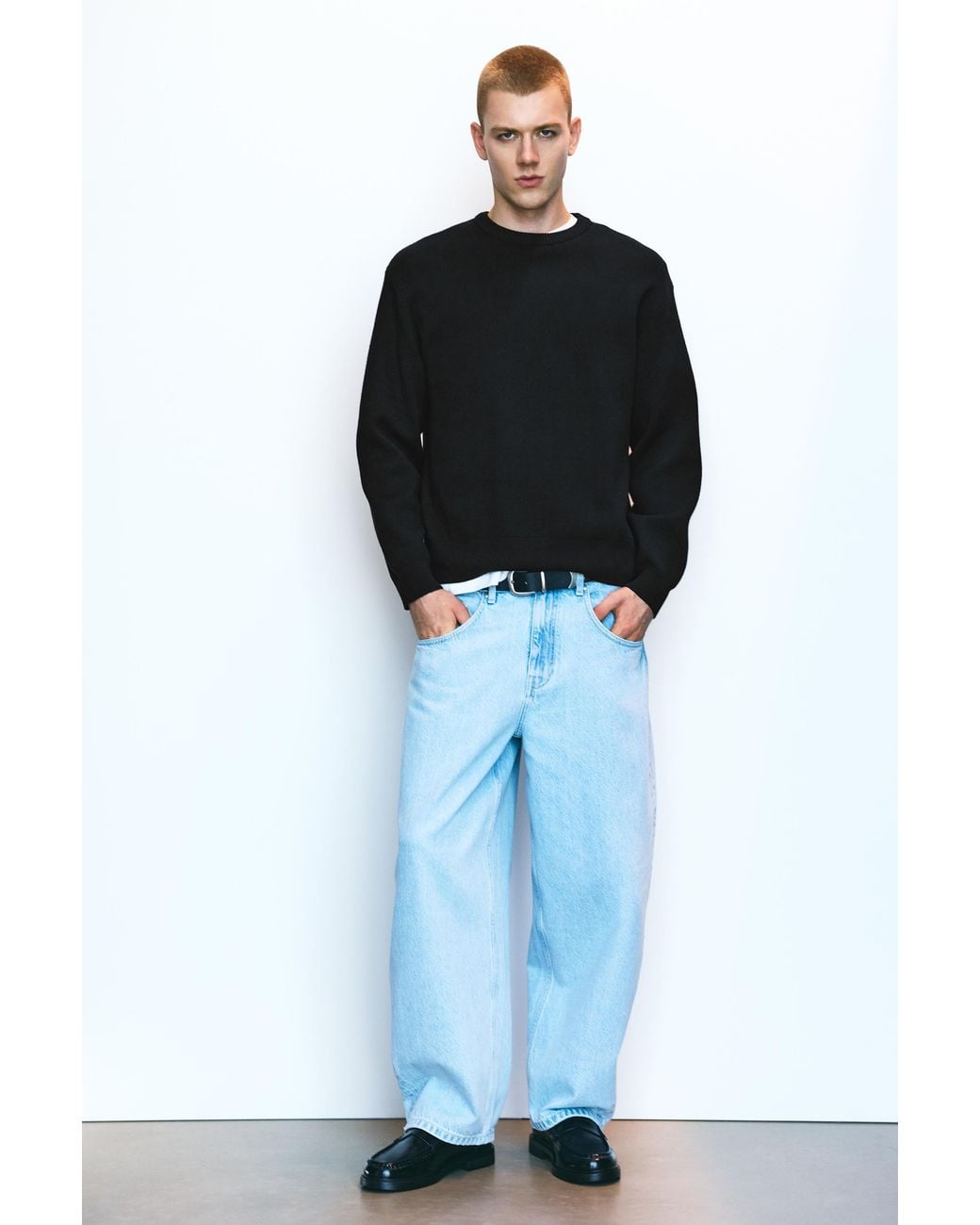 Pull&Bear Black Soft Round Neck Jumper for men