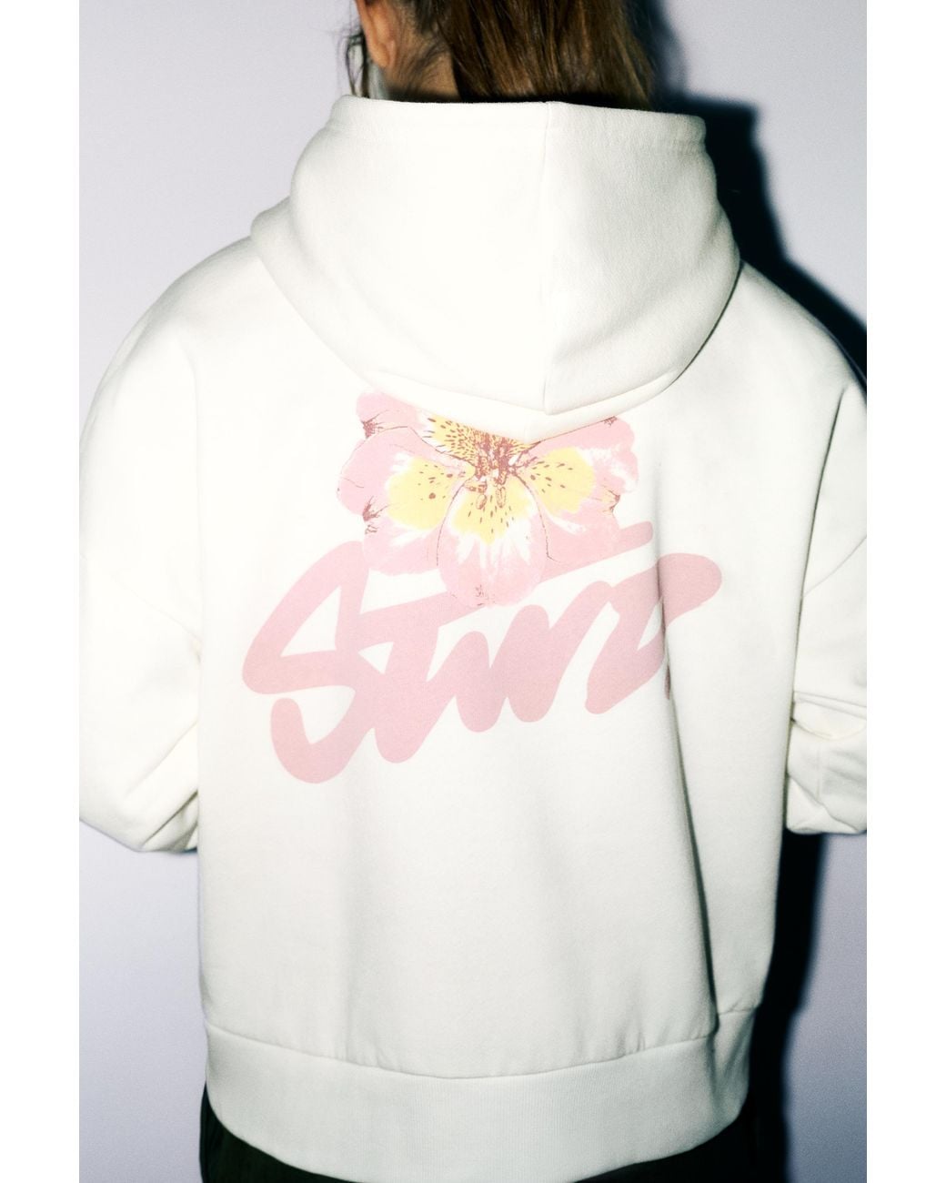 Pull&Bear White Flower Graphic Hoodie