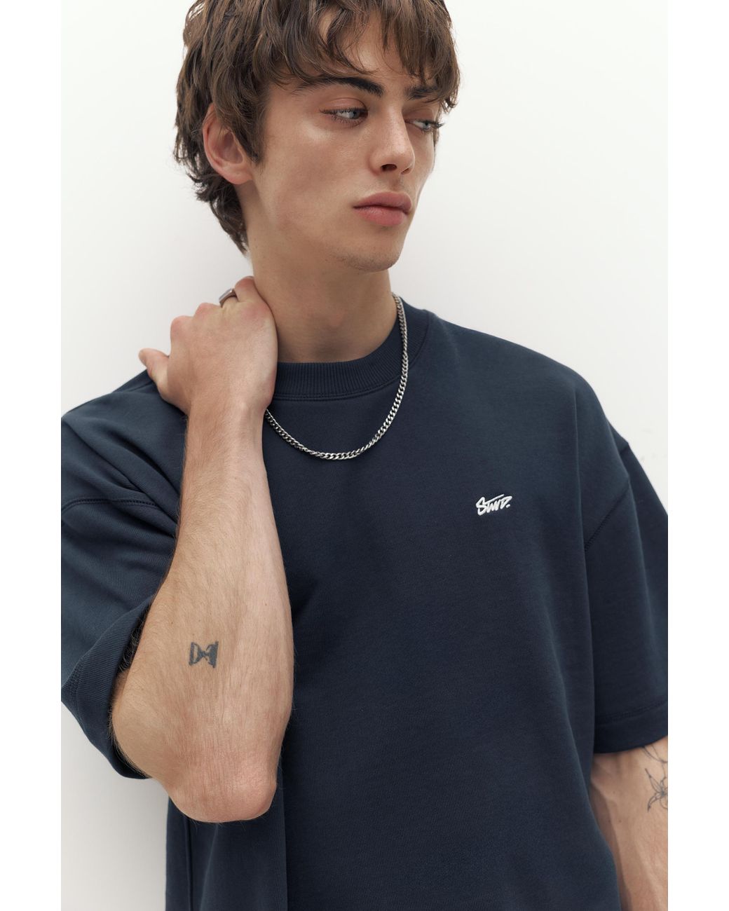 Pull&Bear Blue Short Sleeve Logo Sweatshirt for men