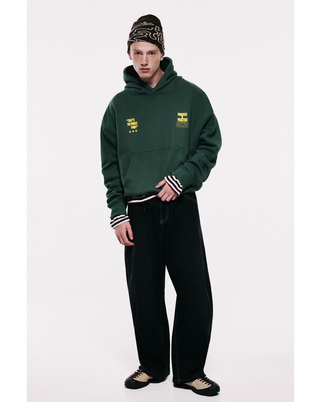 Pull&Bear Green Stwd Hoodie for men