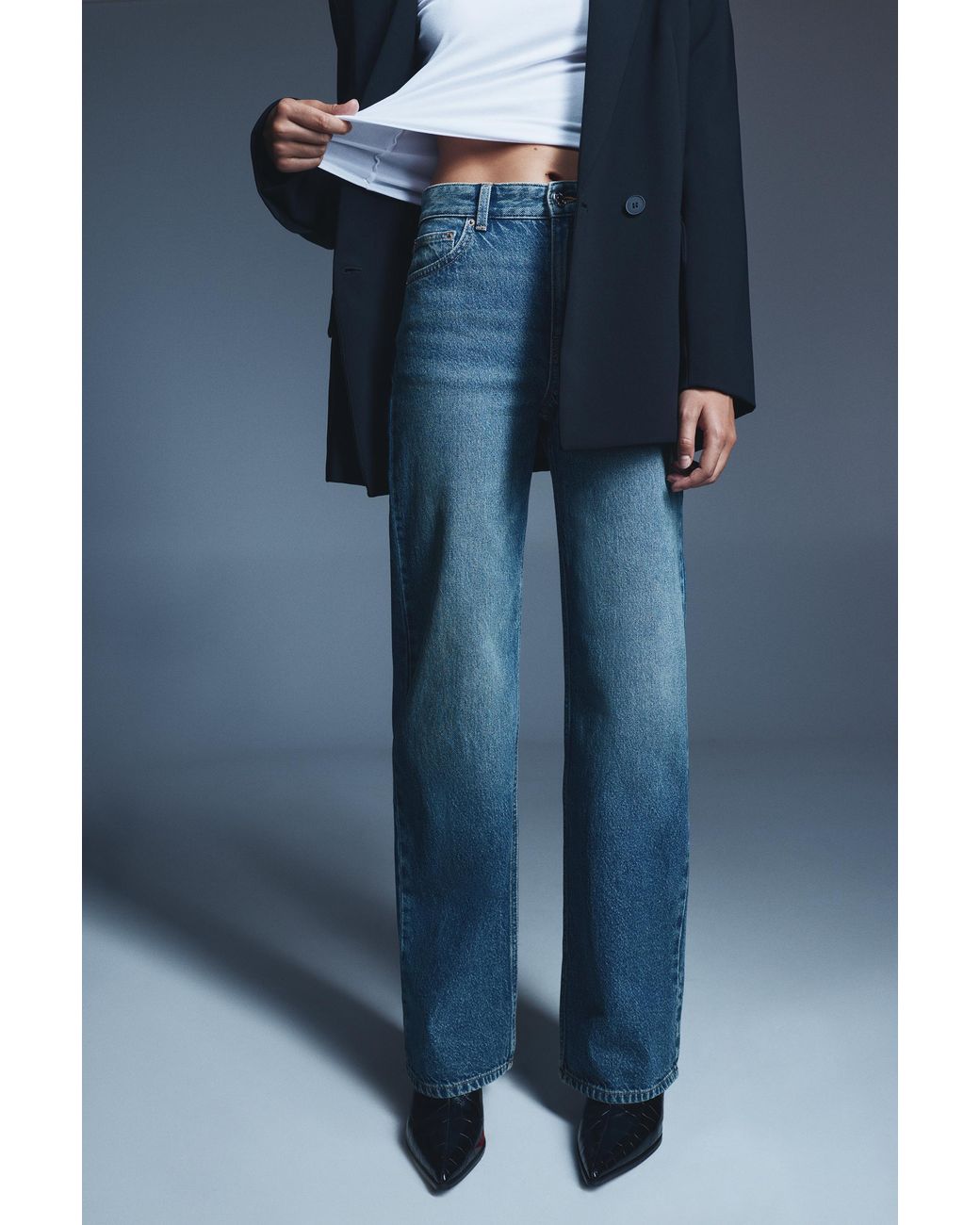 Pull&Bear Blue High-Waist Wide Straight-Leg Jeans