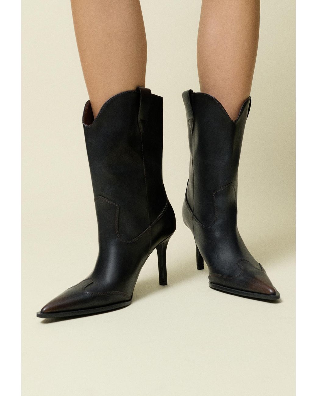 Pull&Bear Black Cowboy Heel Ankle Boots
