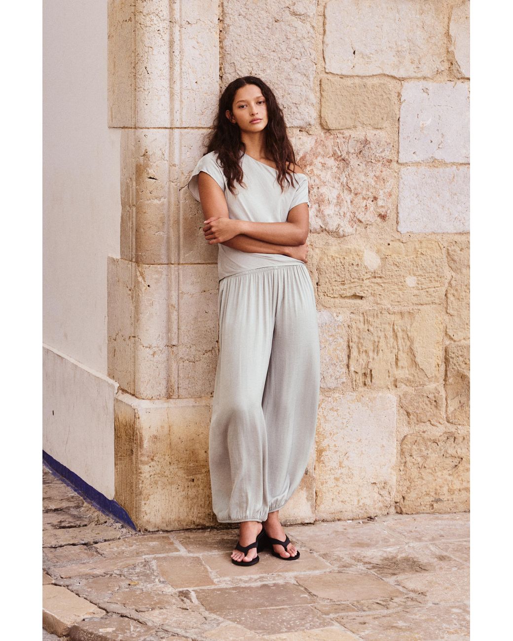 Pull&Bear Gray Satin Asymmetric Top