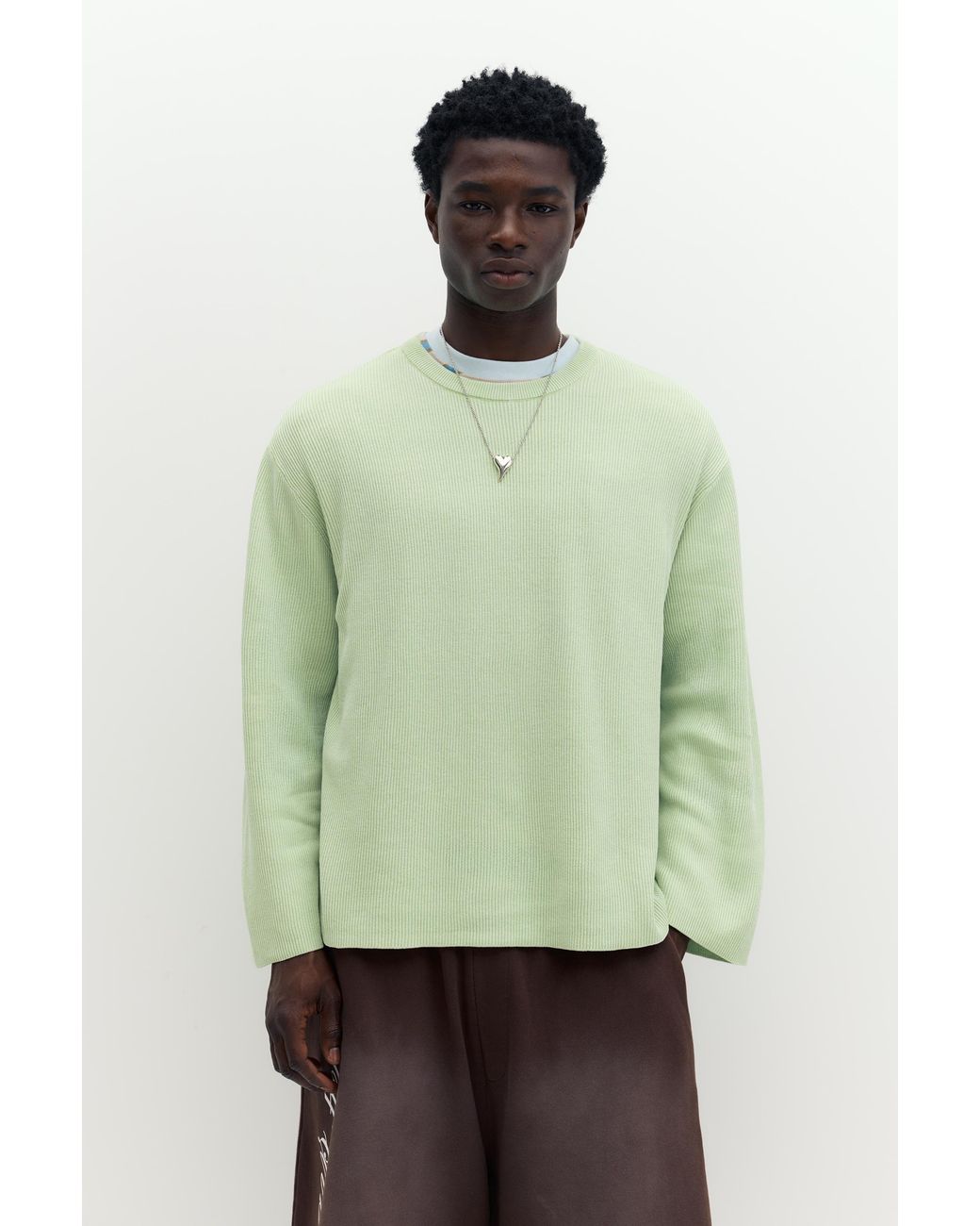 Pull&Bear Green Stwd Round Neck Jumper for men